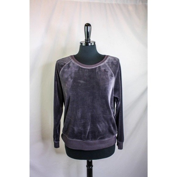 Muk Luks Sleepwear Gray Velour Sweatshirt Pullover Raglan Sleeves Size PL - Picture 1 of 4